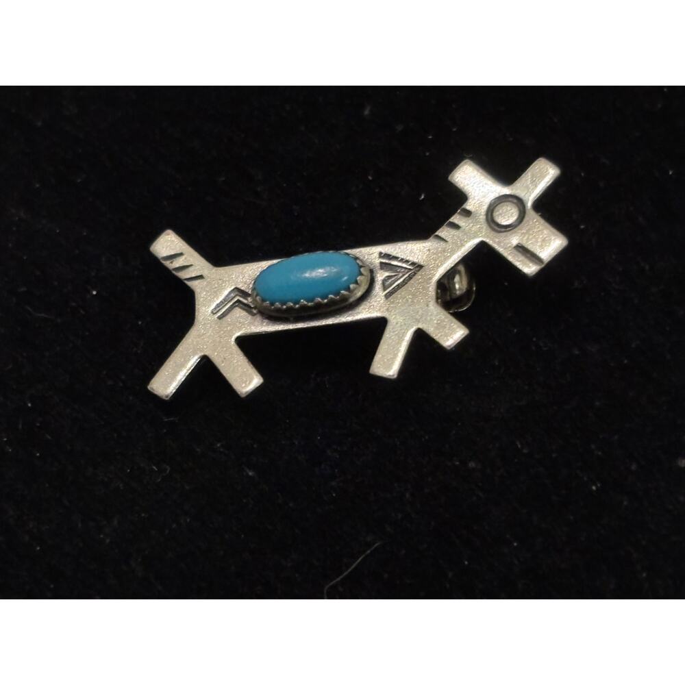 Fred Harvey Era Bell Trading Post Sterling Turquoise Dog/Horse Brooch/Pin